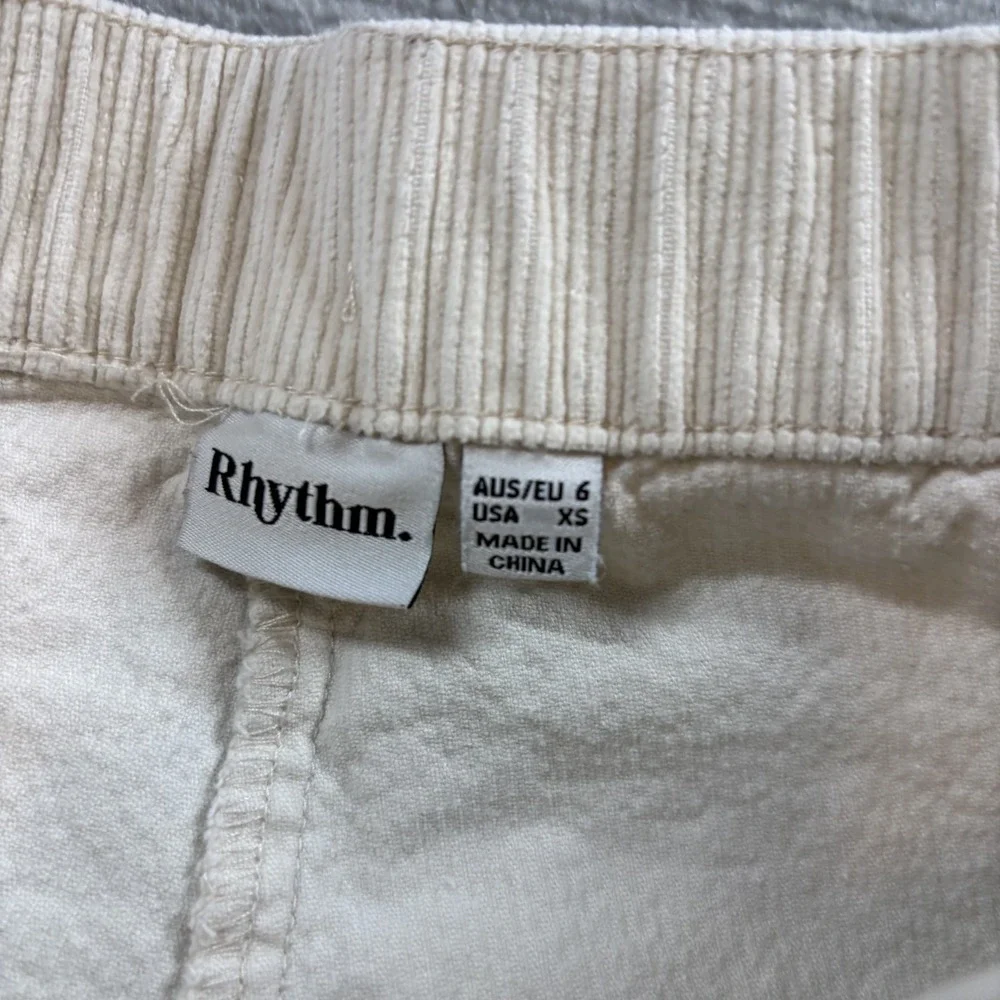 Rhythm Corduroy Pants Womens XS Pleated Front High Waist Off White Straight Leg‎
